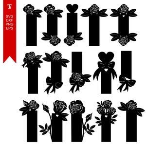 15 Diseños - Rose Love - Plantillas SVG de marcadores florales (+ archivos dxf, eps, png) Archivos de corte personalizables, regalos fáciles para amantes de los libros de bricolaje/Día de la Madre