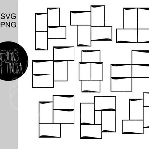 4 picture collage frame bundle, SVG files for Cricut and PNG black templates for DIY clipart and scrapbooking.