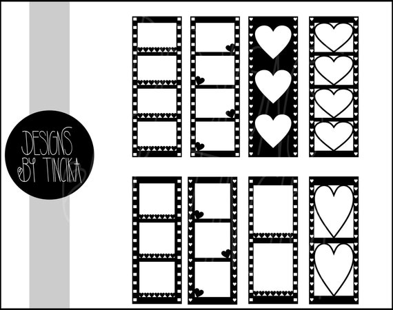 Picture Frame SVG Film Strips With Hearts Bundle. 