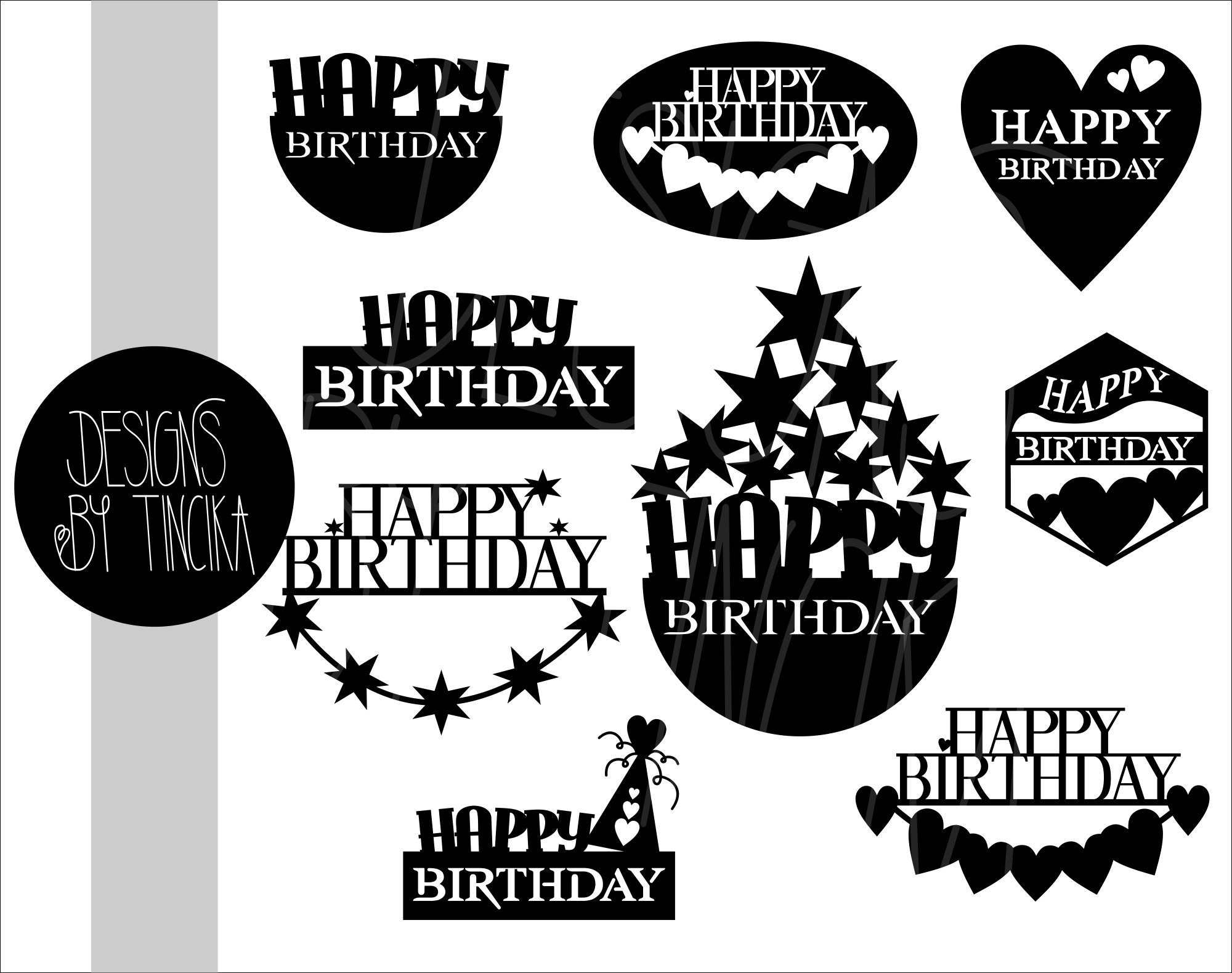 Download Happy Birthday Cake Topper Svg Files For Cricut And Png Black Etsy