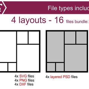 Photo Collage Template Set: 12x12 Scrapbook Layout, 4 Designs (SVG ...
