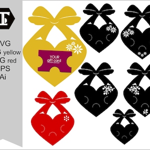 Paquete de plantillas SVG de porta tarjetas de regalo con forma de corazón, archivos de corte para Cricut y Silhouette. Porta tarjetas de regalo para bodas, cumpleaños, San Valentín, etc.