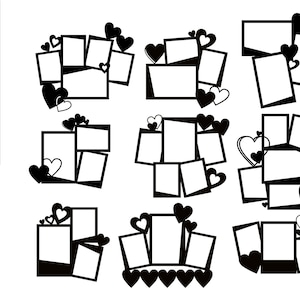 3 et 5 cadres pour collage avec coeurs, fichiers SVG pour Cricut, fichiers PSD en couches (photoshop) modèles pour cliparts DIY et scrapbooking