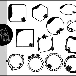 Paw print SVG-frames, bestanden voor Cricut en zwarte png-sjablonen voor doe-het-zelfclipart en scrapbooking.