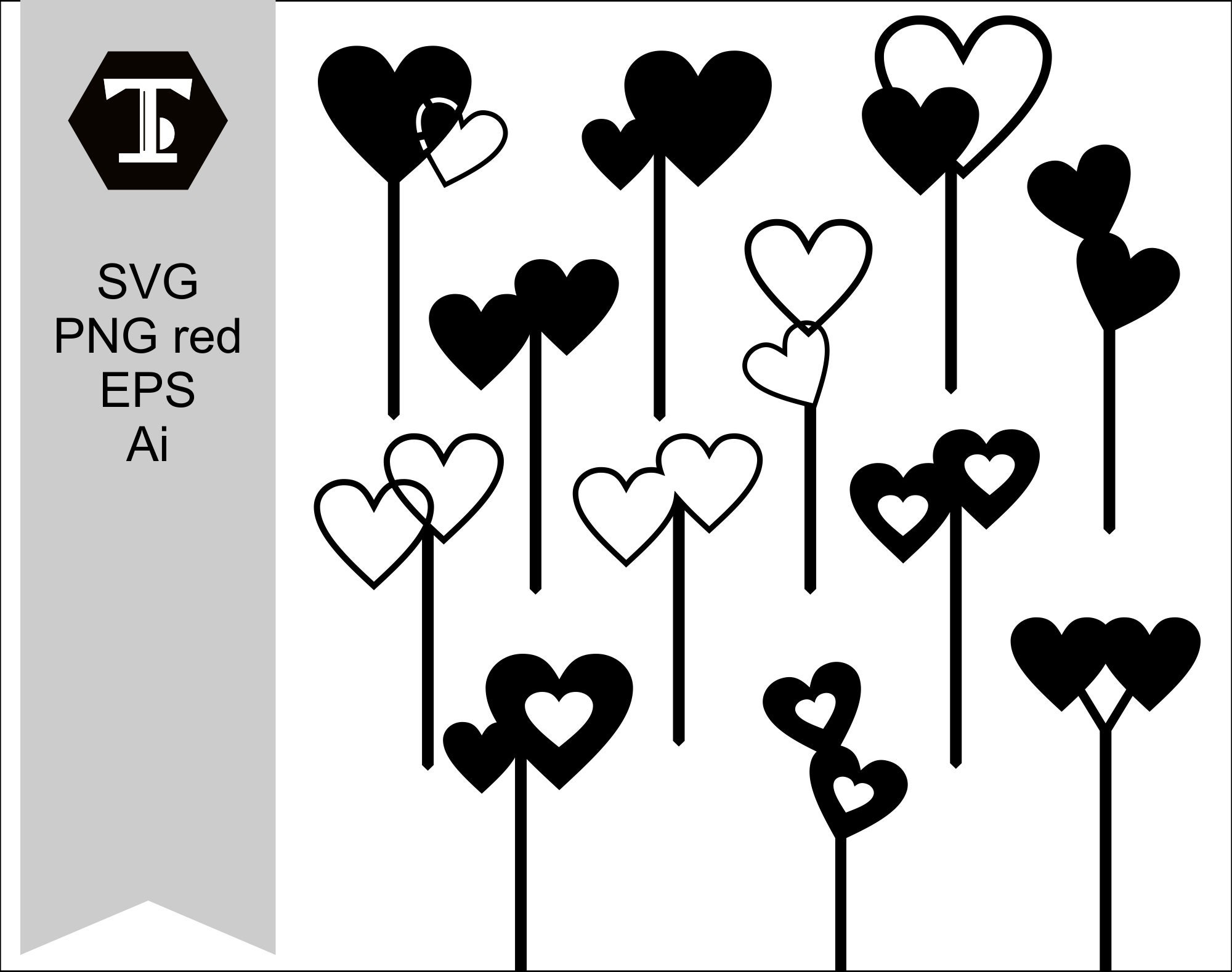 Cake Topper SVG Double Heart SVG and PNG Files 12 Designs | Etsy