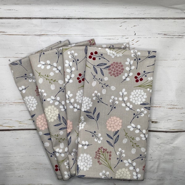 Set of 6 14X14 or 4 18x18 cotton cloth napkins eco friendly napkins cottage core nature wild flowe napkins meadow print spring easter