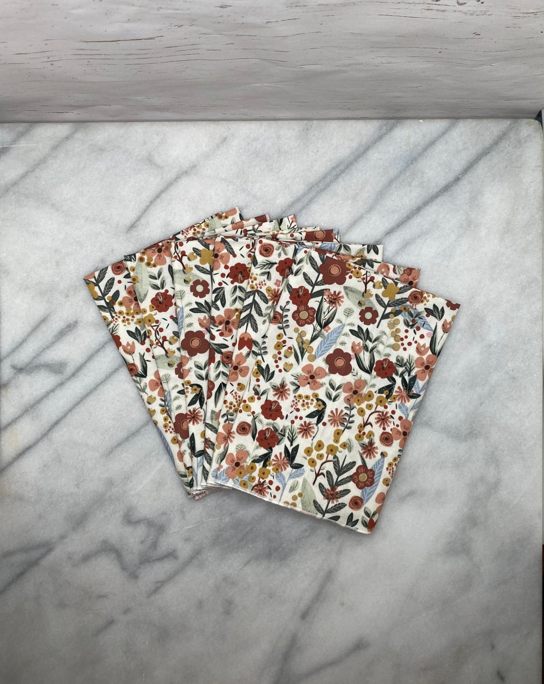 Set of 6 14X14 Cotton Cloth Napkins Eco Friendly Napkins Cottage Core Nature Meadow Napkins