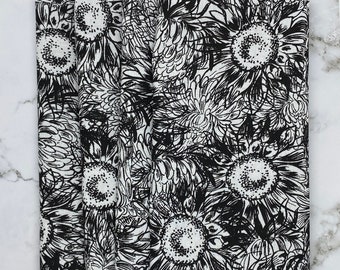 18x18 Cotton Napkins single ply fabric napkins black and white sketch sunflower napkins thanksgiving fall table decor sunflower kitchen