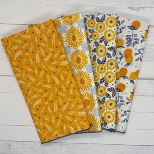 Cloth Napkins Set of 4 18X18 cotton single ply fabric napkins bright yellow golden wheat citrus floral cotton napkin sets