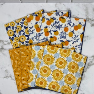 Cloth Napkins Set of 8 12x12 cotton single ply fabric napkins bright yellow golden wheat citrus floral cotton napkin sets cocktail napkins