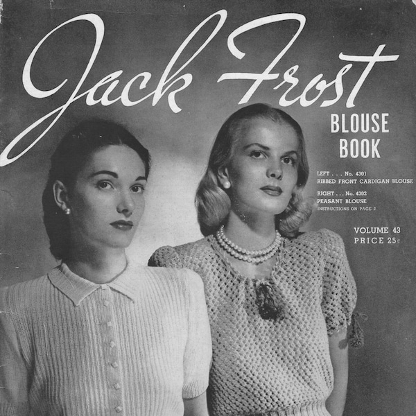 Knitting  eBook 1940 Jack Frost, vintage PDF Pattern Instant Digital Download, retro knitting e-Book Instructions Projects, knit Blouse Book