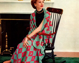 Vintage crochet Afghan Blanket Pattern, vintage PDF Instant Digital Download, granny square Motifs, crochet colourful Blanket, 1950s