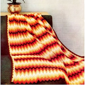 Crochet Afghan Blanket Pattern, vintage PDF Instant Digital Download, yellow striped Blanket, colourful stripe Motifs, autumn bright afghans