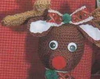 Modello all'uncinetto con renna di Natale, download digitale istantaneo PDF, giocattoli amigurumi vintage renna Rudolf, modello di bambole retrò all'uncinetto
