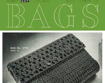Bags eBook 1945 by Clark's ONT, Vintage PDF Pattern Instant Digital Download, retro crochet Handbags Projects, knitting Bags PDF
