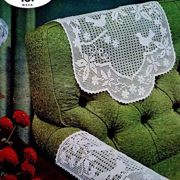 Vintage crochet filet Chair Set PDF pattern: Chair Back and Arm Rest Doily, PDF Instant Digital, vintage victorian crochet Doily pattern