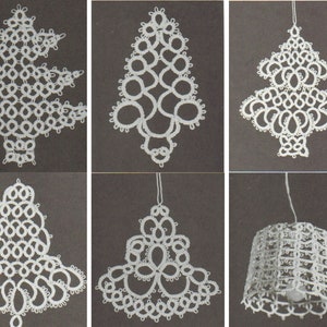 Tatting Christmas Tree and Bell six Patterns, PDF Instant Digital Download, vintage tatted Christmas, Shuttle Lace Tatting, tatting lessons