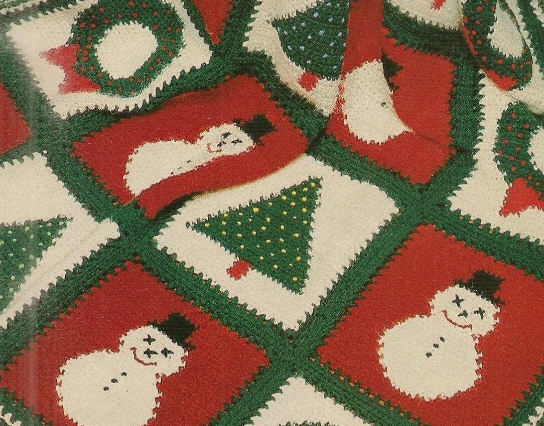 Crochet Afghan Pattern , Christmas Granny Square Blanket, Vintage