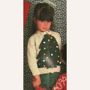 Vintage Kids knitting Tree Sweater Pattern, Christmas motifs, Retro PDF Instant Digital Download, knit Baby sweater, Boys and Girls cardigan