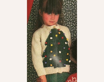 Vintage Kids knitting Tree Sweater Pattern, Christmas motifs, Retro PDF Instant Digital Download, knit Baby sweater, Boys and Girls cardigan