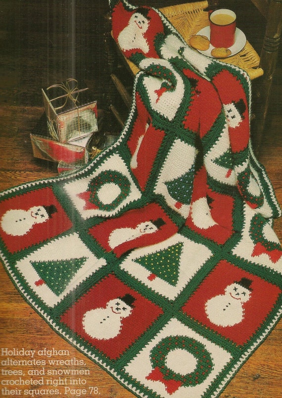 Crochet Afghan Pattern , Christmas Granny Square Blanket, Vintage