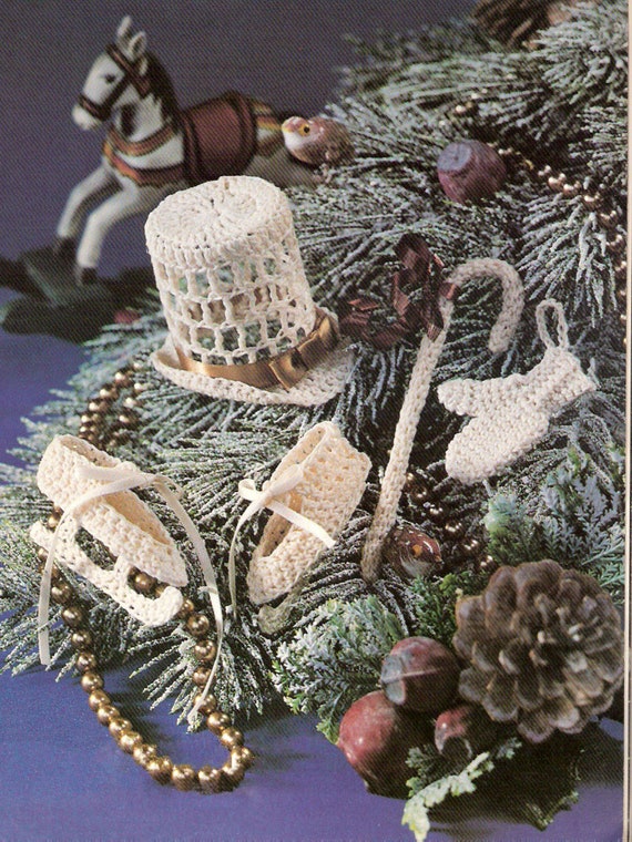 Victorian Crochet Patterns Top Hat, Mitten, Ice Skate 