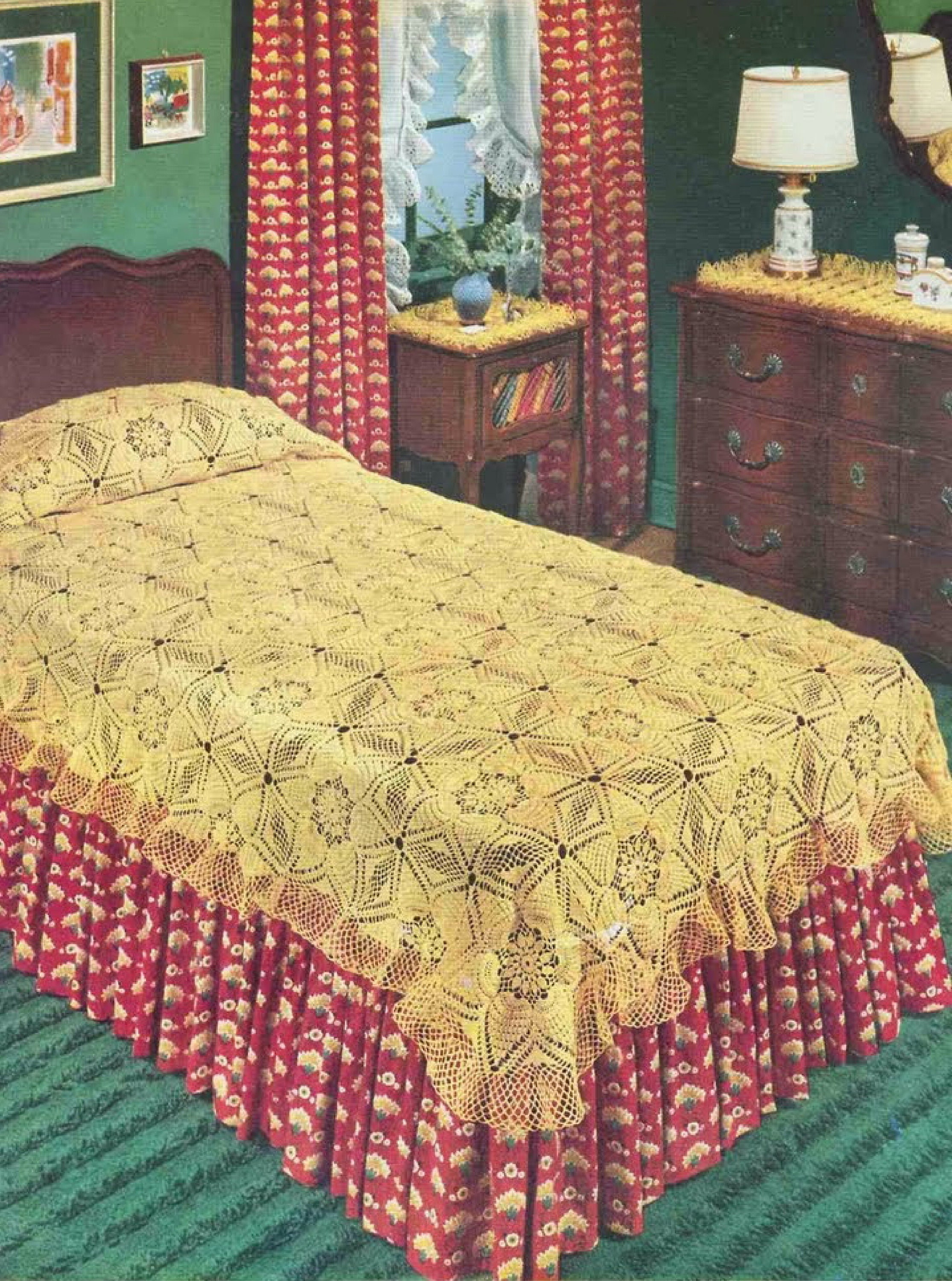 pineapple crochet bedspread styled as wall hanging table runner throw blanket in modern bedroom