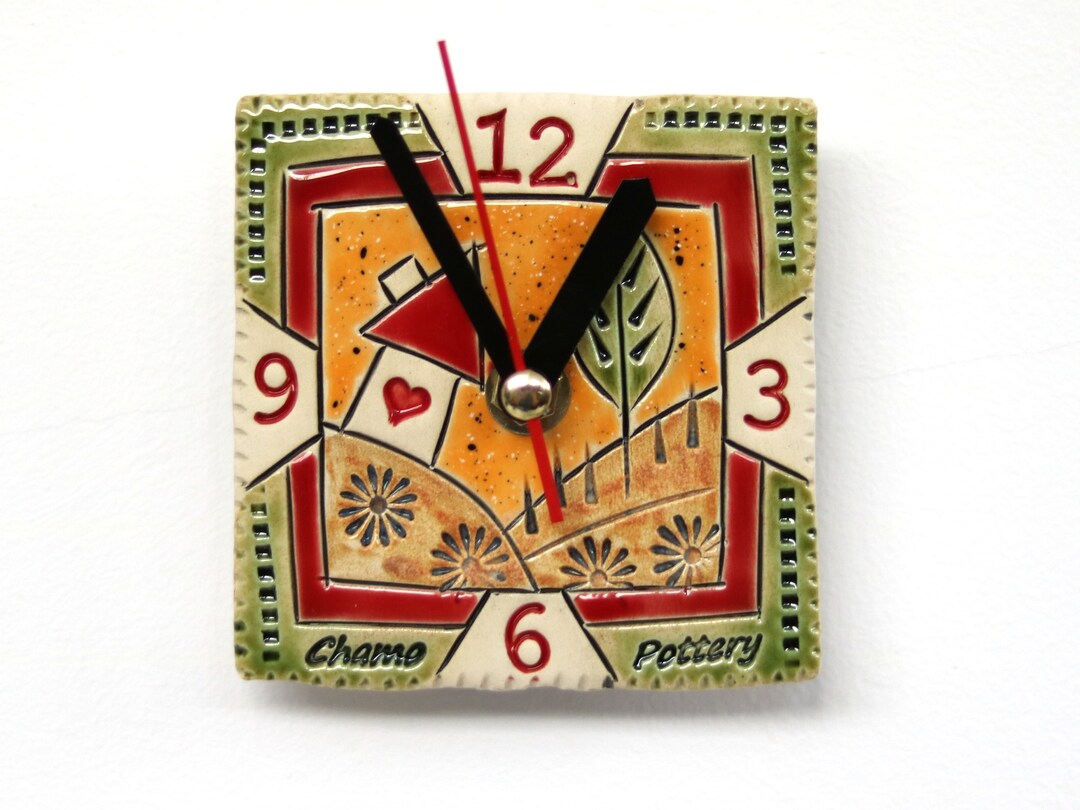 Handmade Ceramic Clock Small Pottery Wall Clock Hand Painted Etsy
