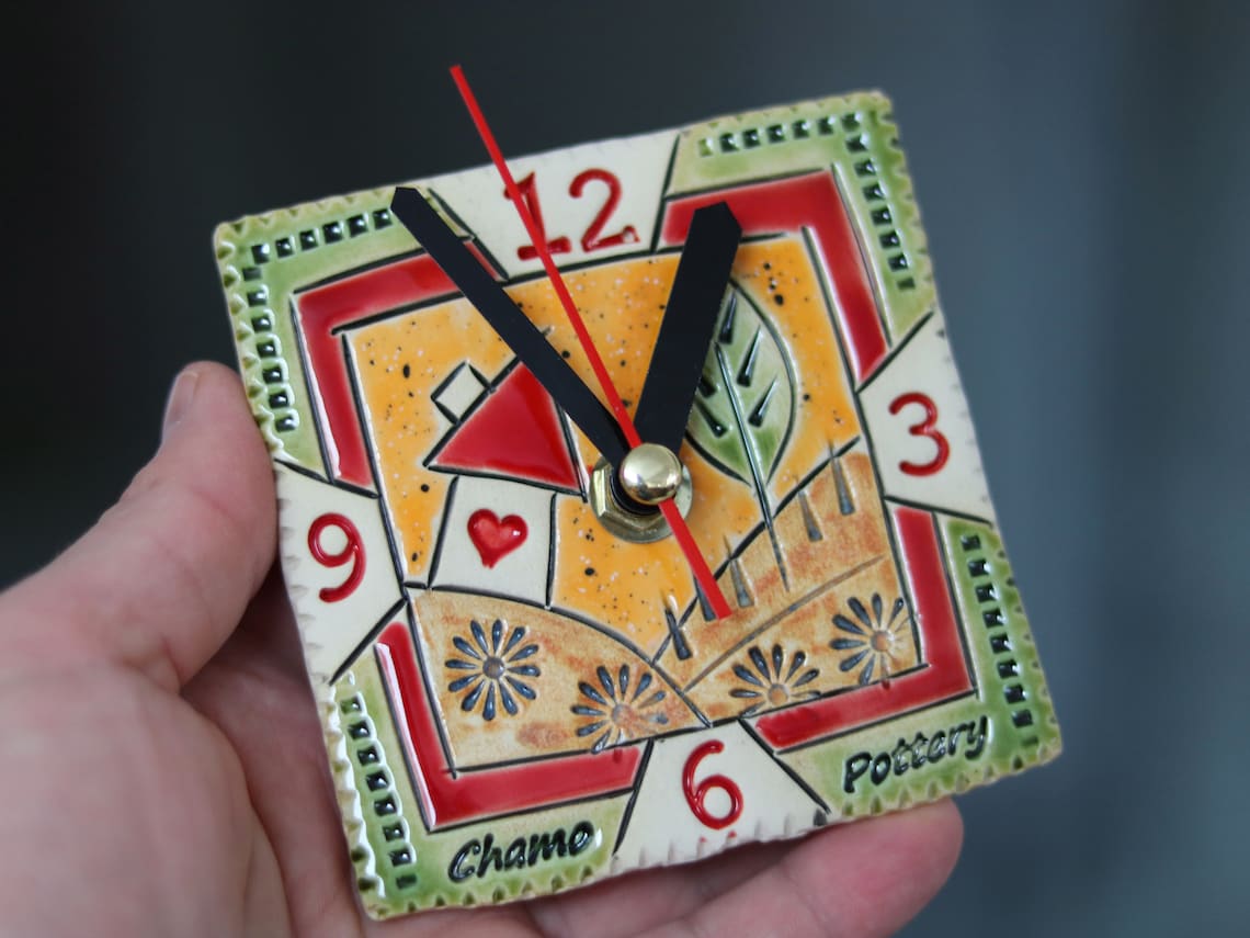 Handmade Ceramic Clock Small Pottery Wall Clock Hand Painted Etsy