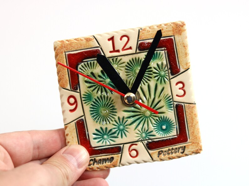 Handmade Ceramic Clock Small Pottery Wall Clock Hand Painted Etsy