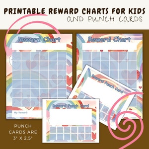 Joli tableau de récompenses imprimable pour enfants | Cartes perforées de motivation | Imprimez à la maison | Coeurs et arcs-en-ciel