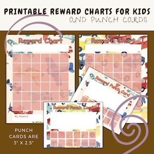 Joli tableau de récompenses imprimable pour enfants | Cartes perforées de motivation | Impression à domicile | Voitures et avions