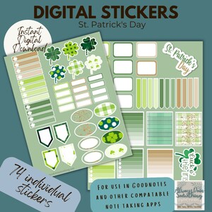Digital Stickers for Goodnotes | St. Patrick's Day Digital Stickers | Stickers for Digital Planner