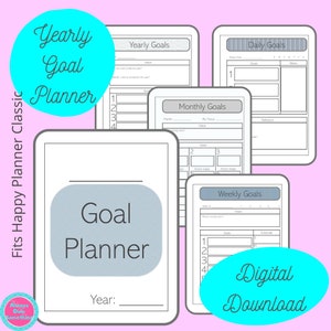 Yearly Goal Planning Printables | Goal Planner | Goal Setting | Happy Planner Classic Inserts | 2023 Goals Tracker | Goal Workbook | Blue