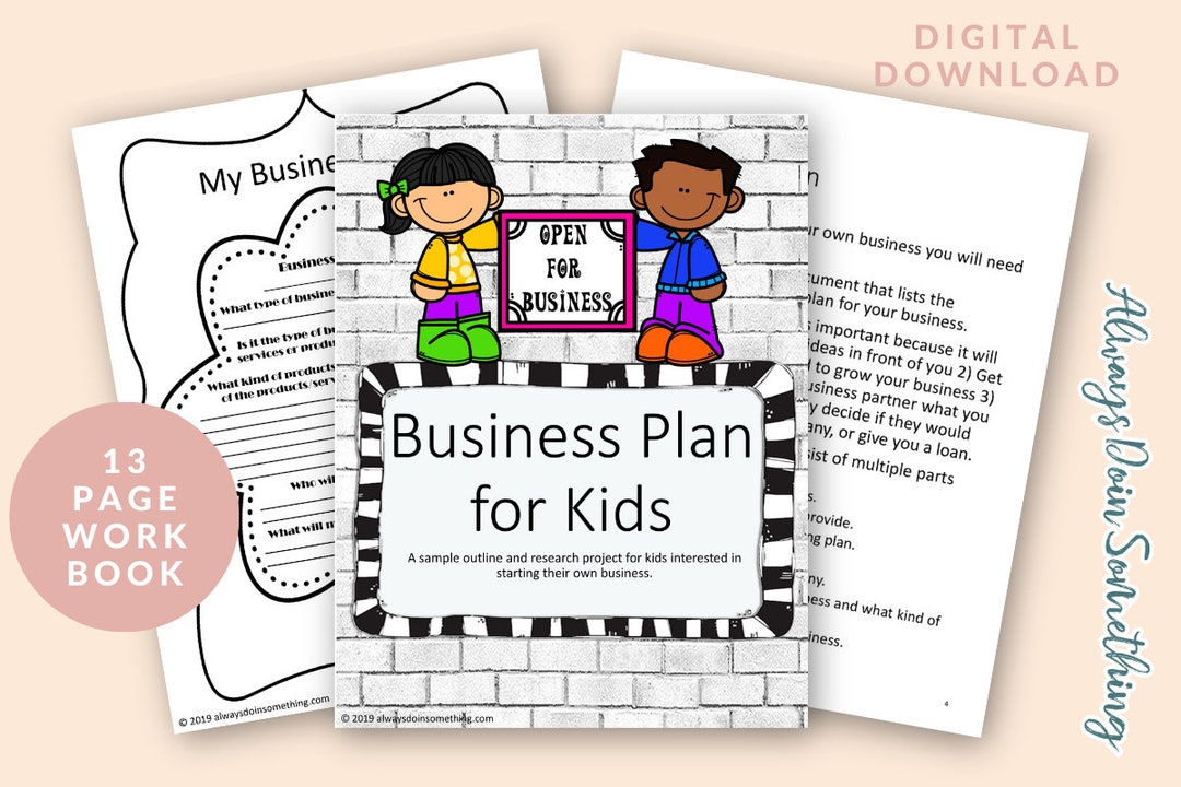 Kids' Business Plan Printable Workbook Entrepreneurship Education