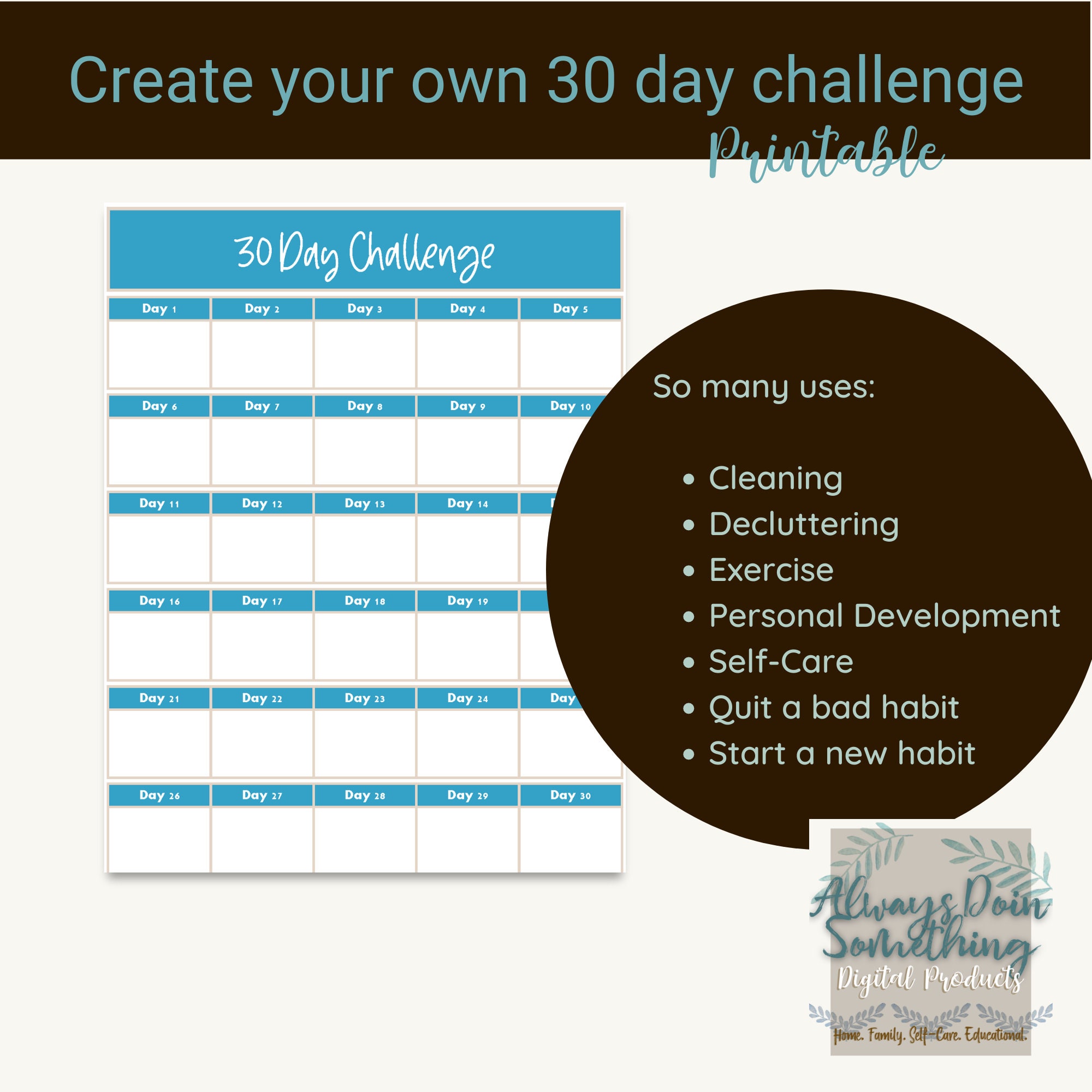 30 Day Challenge Tracker | Printable Habit Tracker | 30 Day Goal ...