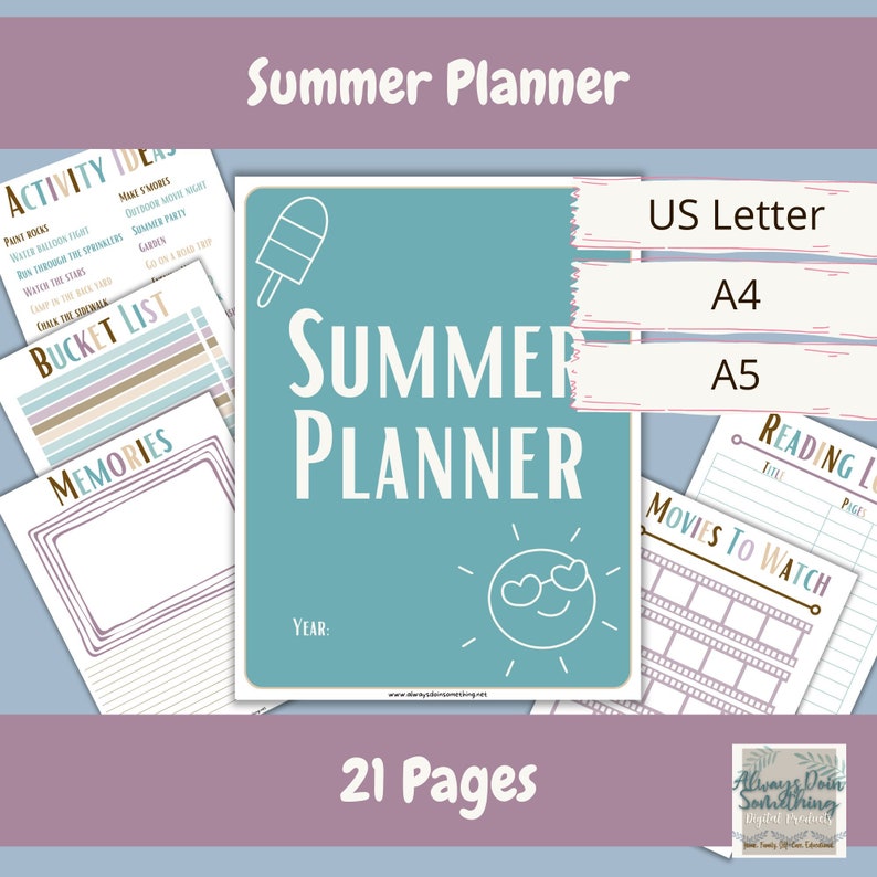 Summer Planner Printable Summer Calendar Summer Checklists Etsy