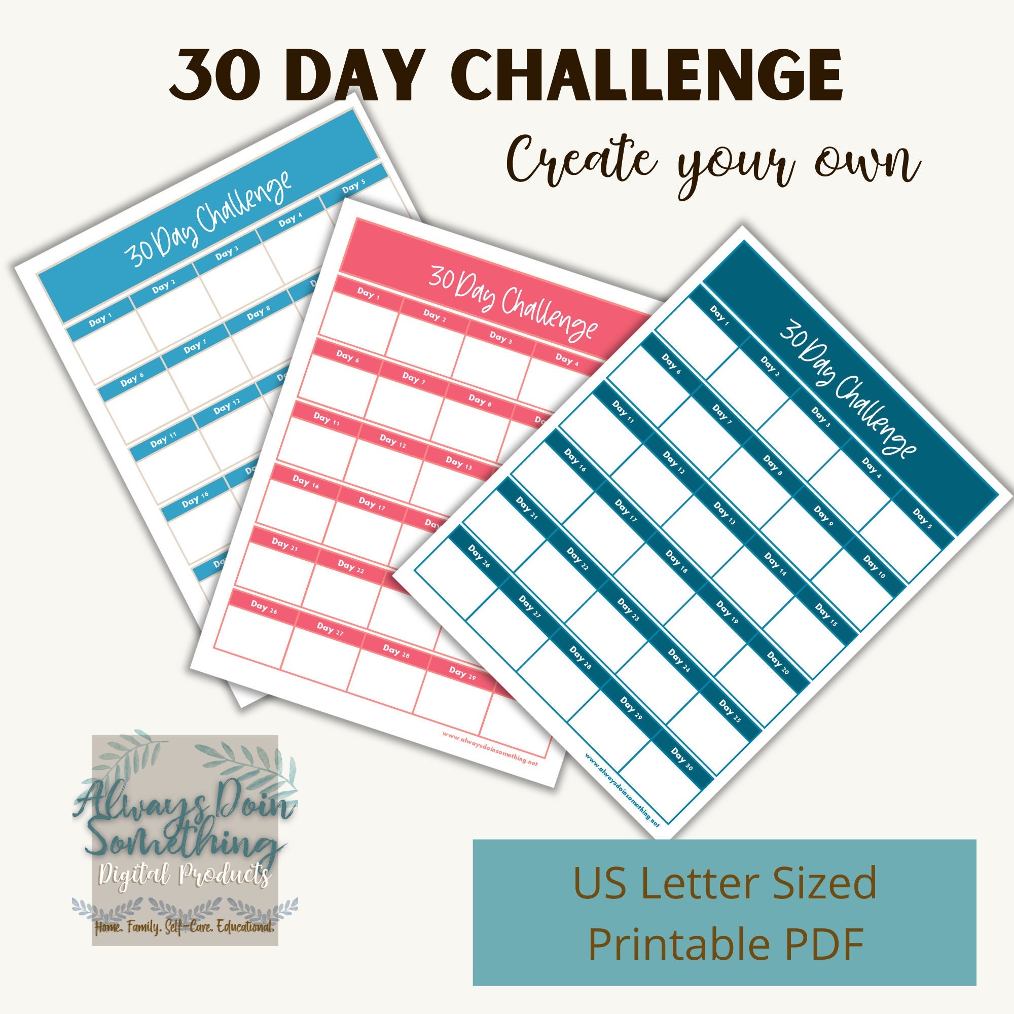 30 Day Challenge Tracker | Printable Habit Tracker | 30 Day Goal ...