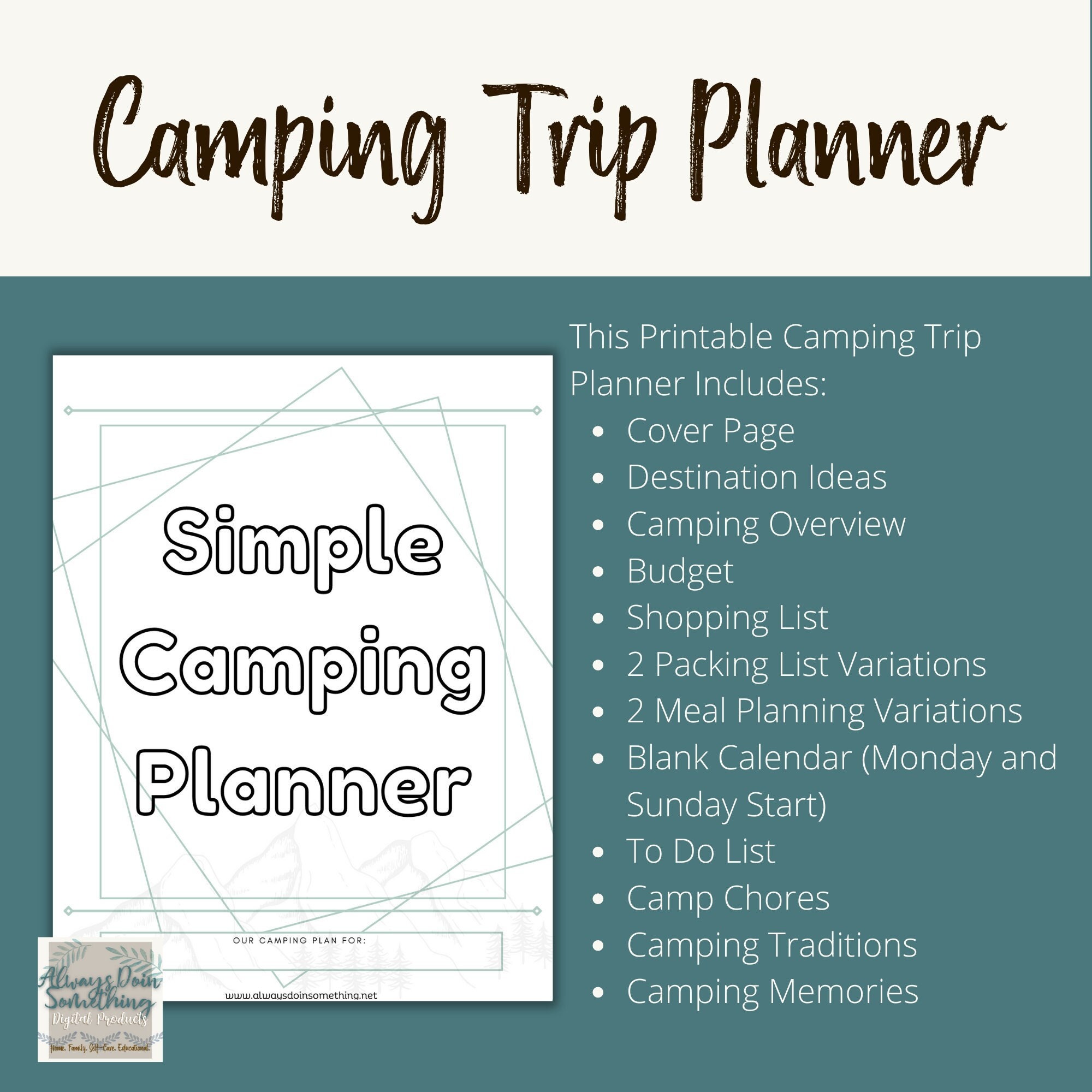 Camping Planner Printable Pdf Printable Camping Planner Simple