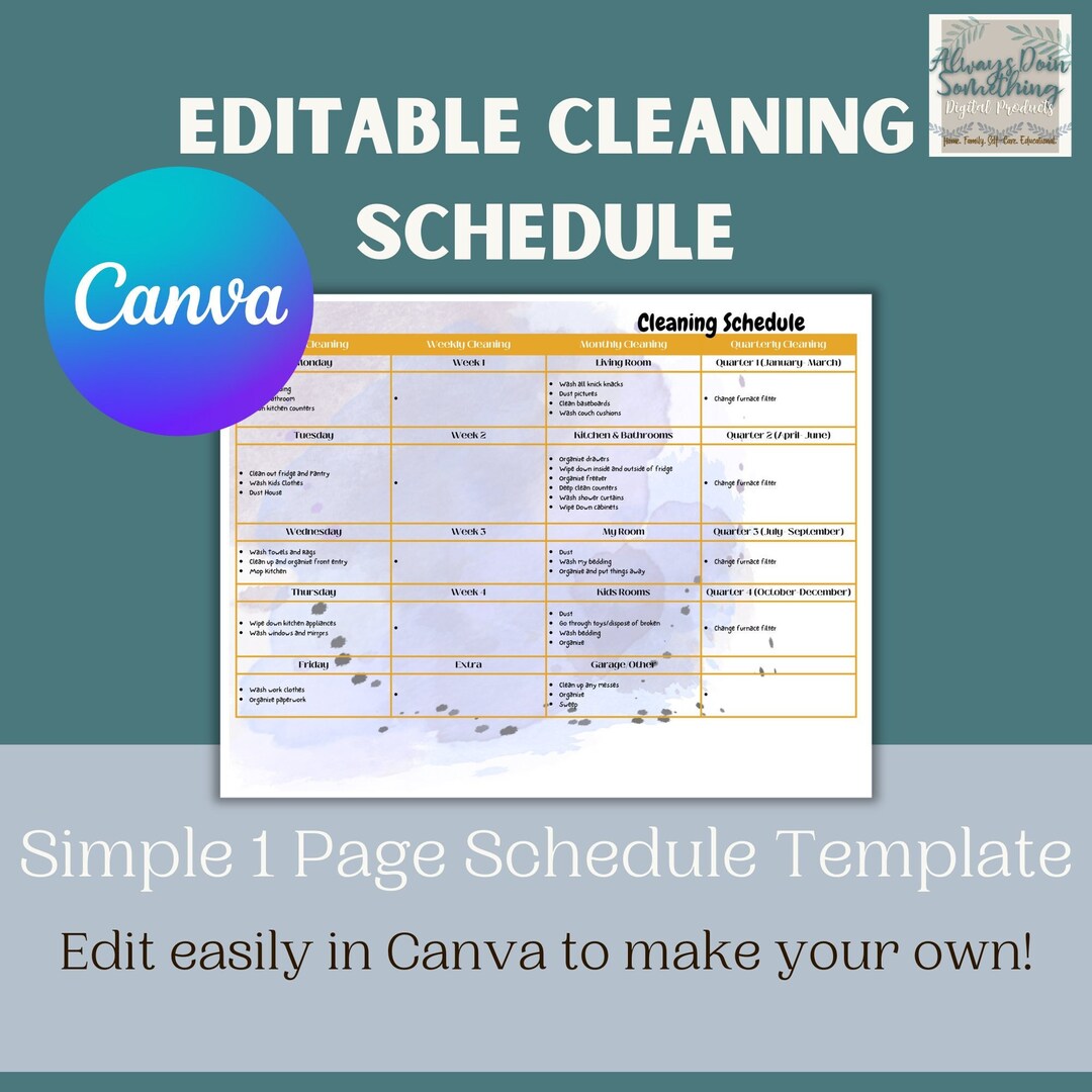 Editable Cleaning Schedule Template Cleaning Canva Template Etsy
