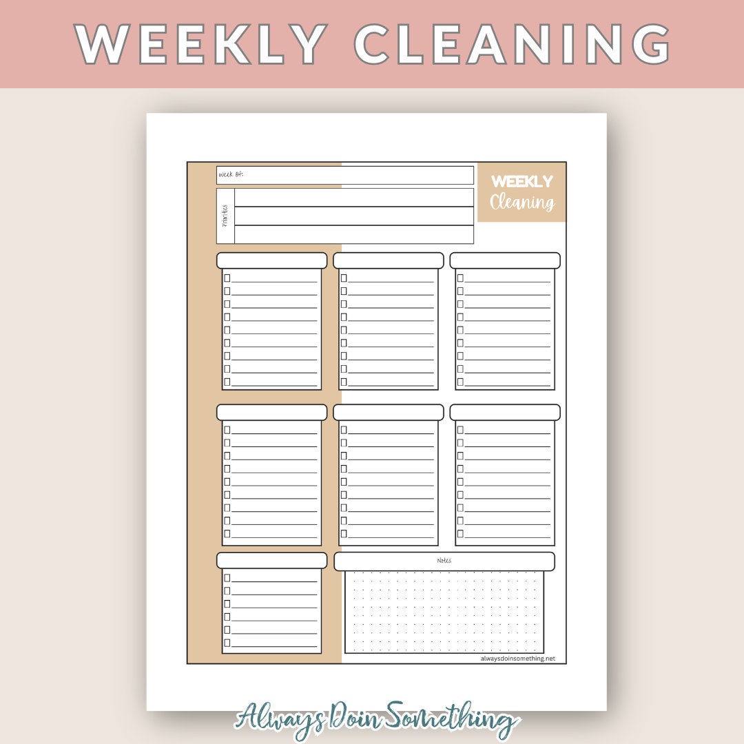 Printable Monthly, Weekly, & Daily Cleaning List Templates for Happy ...