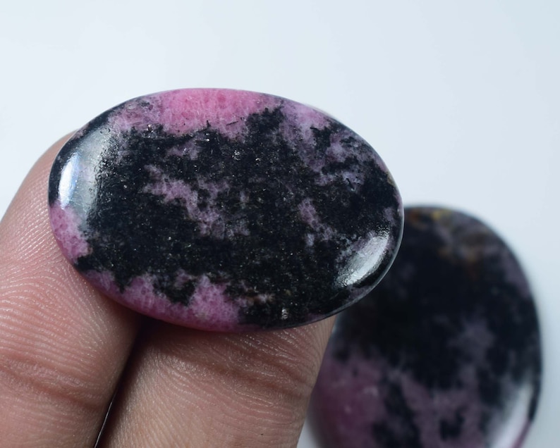 Craft Supplies Natural Rhodonite Cabochon Gemstone For Jewelry 2 Pcs 73Cts 33x25x4-33x23x3mm #441 Rhodonite cabochon Jewelry Making
