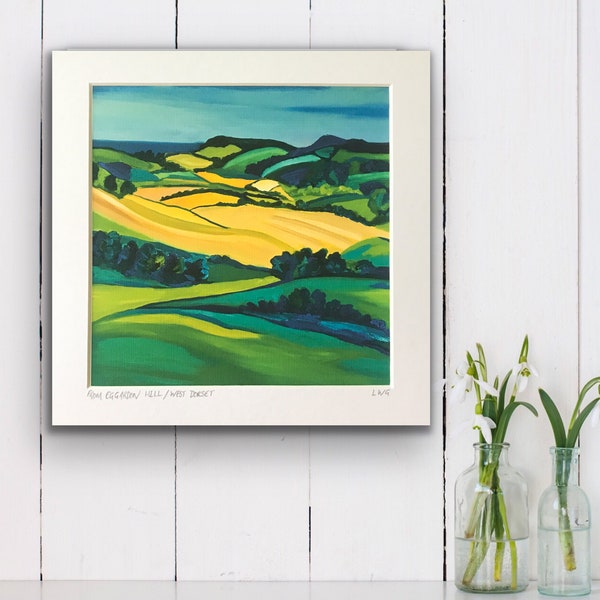 Eggardon Hill/ West Dorset, HAND SIGNED, Mounted, Gift, Landscape Art, Oil Painting, Coast, British Art, Countryside, Anniversary, Birthday