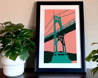 St. Johns Bridge | Portland, OR | Poster | landmarks | historic bridge | transportation | American road trip