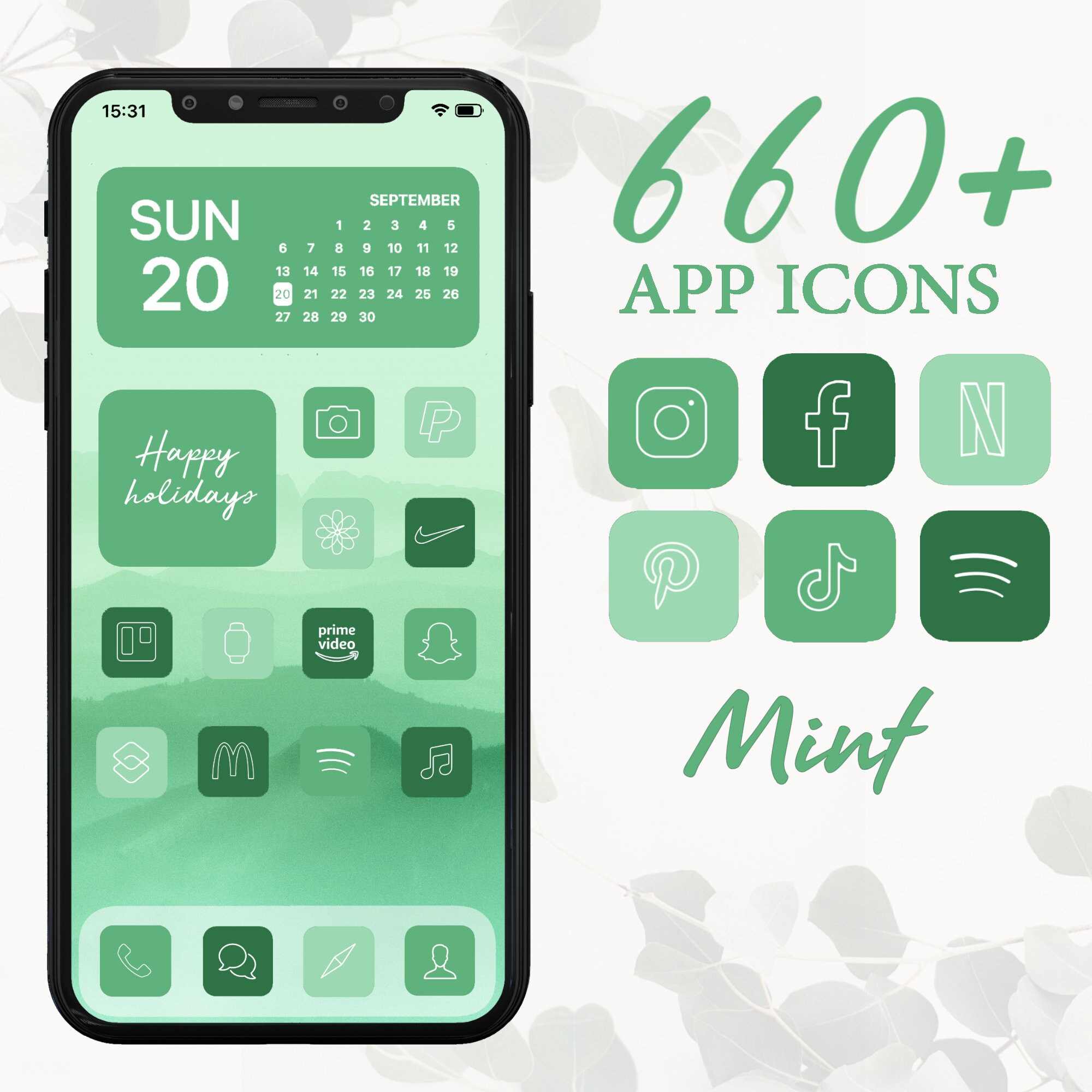 660 Mint App Icons Sage Green Aesthetic Icons Custom Mint Etsy