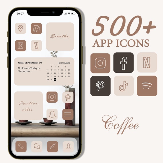 Ios 14 App Icons Dark Brown Modern Minimalist Coffee Cream Etsy