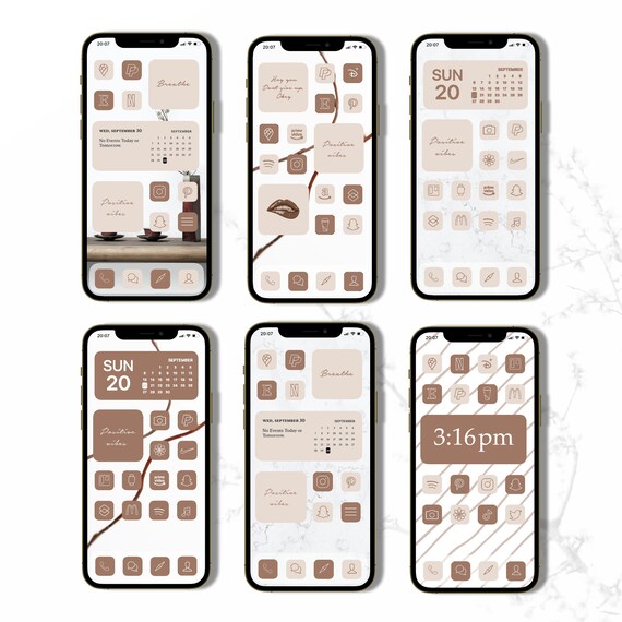 Ios 14 App Icons Dark Brown Modern Minimalist Coffee Cream Etsy