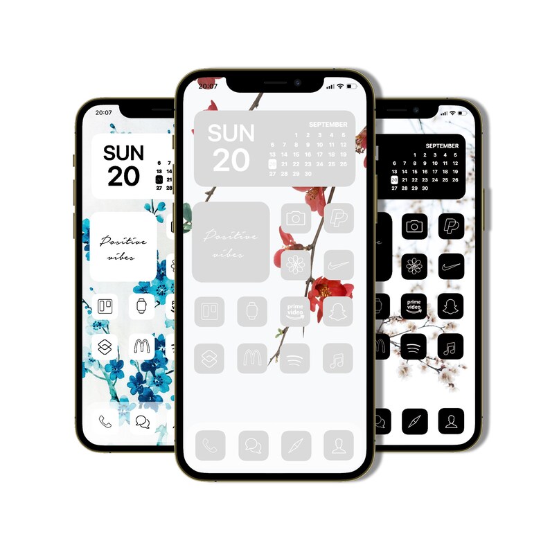 Minimal IOS 14 App Icons Black White Grey Modern Dark Etsy