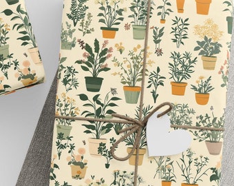 Plant Gift Wrapping Paper Roll - Green Plant Floral Wrapping for Gifts, Eco-Friendly Present Wrap, Botanical Gift Wrap, Nature Lover