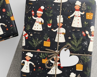 Christmas Chef Wrapping Papers, Holiday Cooking Gift Wrap, Retro Style Kitchen Chef Paper, Vintage Xmas Chef, Chef Gift Wrap, Christmas